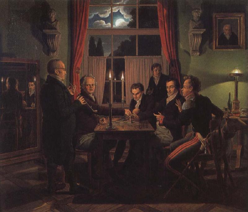 Johann Erdmann Hummel The Chess Game oil painting picture